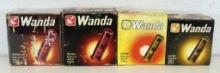 4 Different Vintage Wanda Plastic Shotgun Shells Ammunition Boxes - Full 12 Ga. 2 3/8", Full Empty