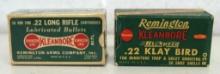 2 Different Vintage Full Boxes Remington .22 LR Cartridges Ammunition - Dog Bone Box, .22 Klay Bird