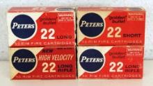 4 Full Vintage Boxes Peters Cartridges Ammunition - 2 Different Boxes .22 LR, 1 Box .22 Long, 1 Box