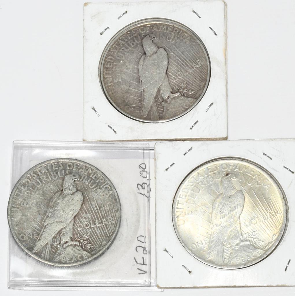 3 Collector US Liberty Peace Silver Dollar Coins