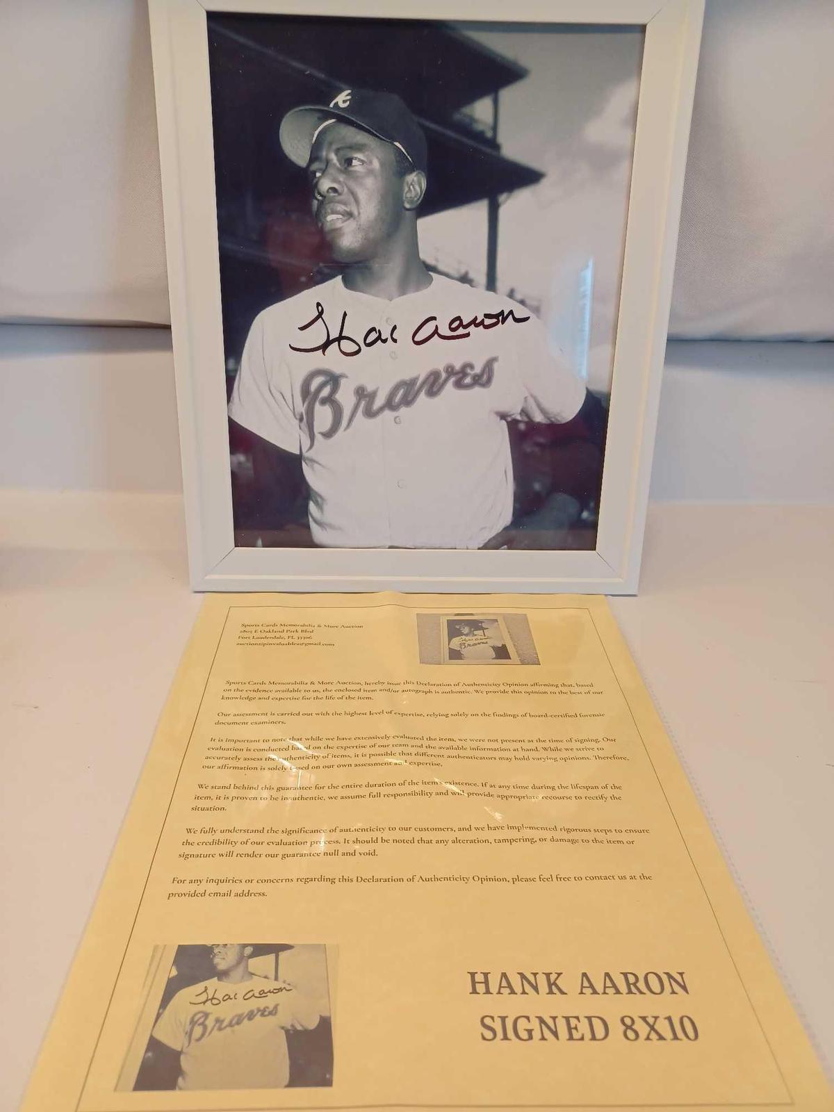Hank Aaron Signed and Framed Photograph with Declaration of Authenticity Opinion