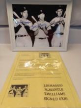 Joe Dimaggio / Mickey Mantle / Ted Williams Signed and Framed Photograph with Declaration of