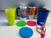 8 Plastic Cups, 6 Large Lids, 4 Large Plastic Drinking Cups With Handles