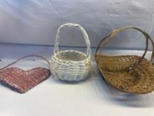 1 White Wicker Basket With Handle/ 1 Wicker Basket/ Heart Wicker Wall Hanging