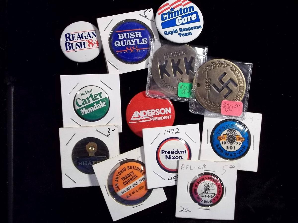 Vintage Presidential Campaign Pin Back Button Token Nixon, Bush ,more