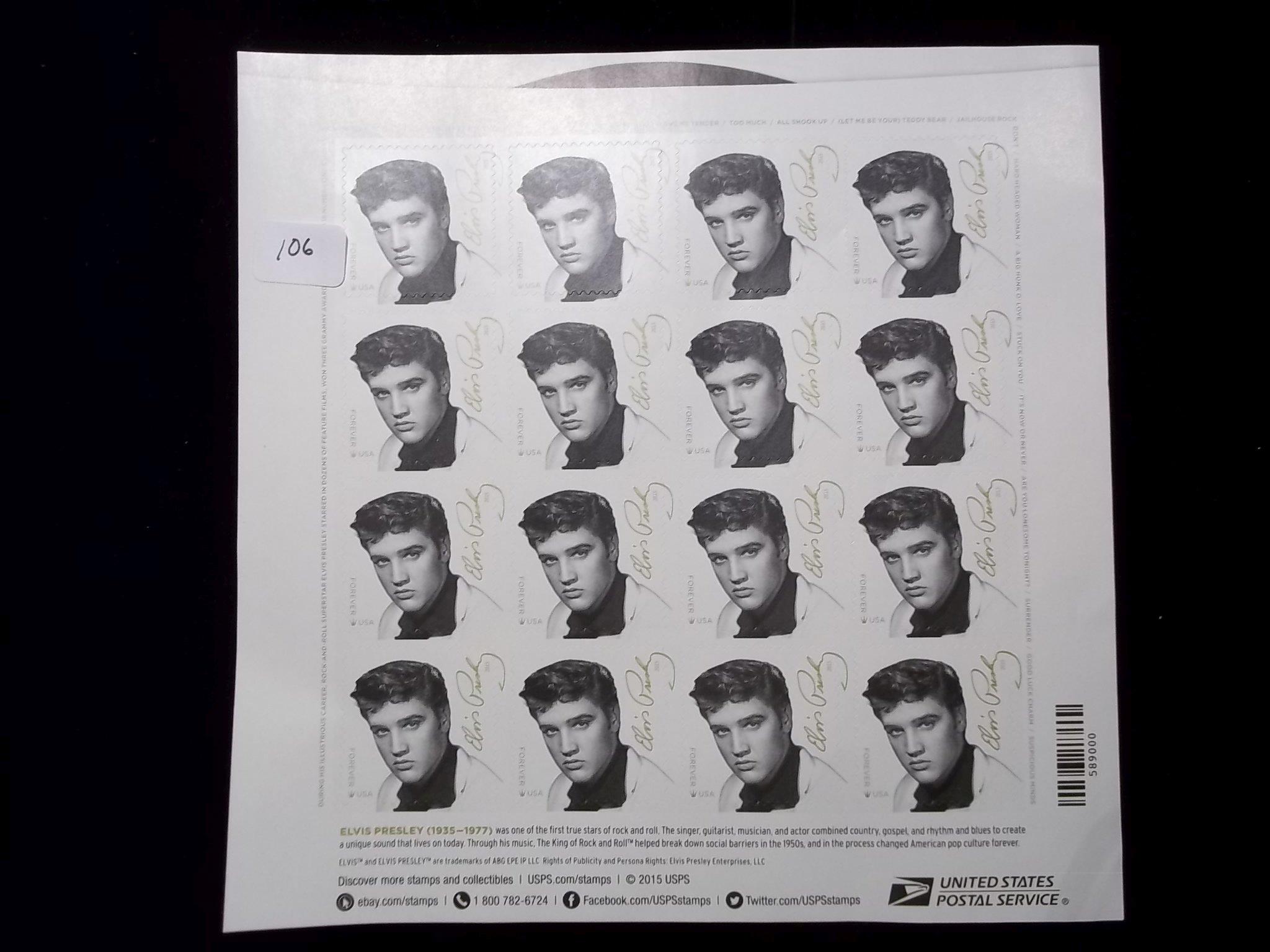 Us Postage Elvis Presley Commemorative Sheet 16 Forever Stamps Mint