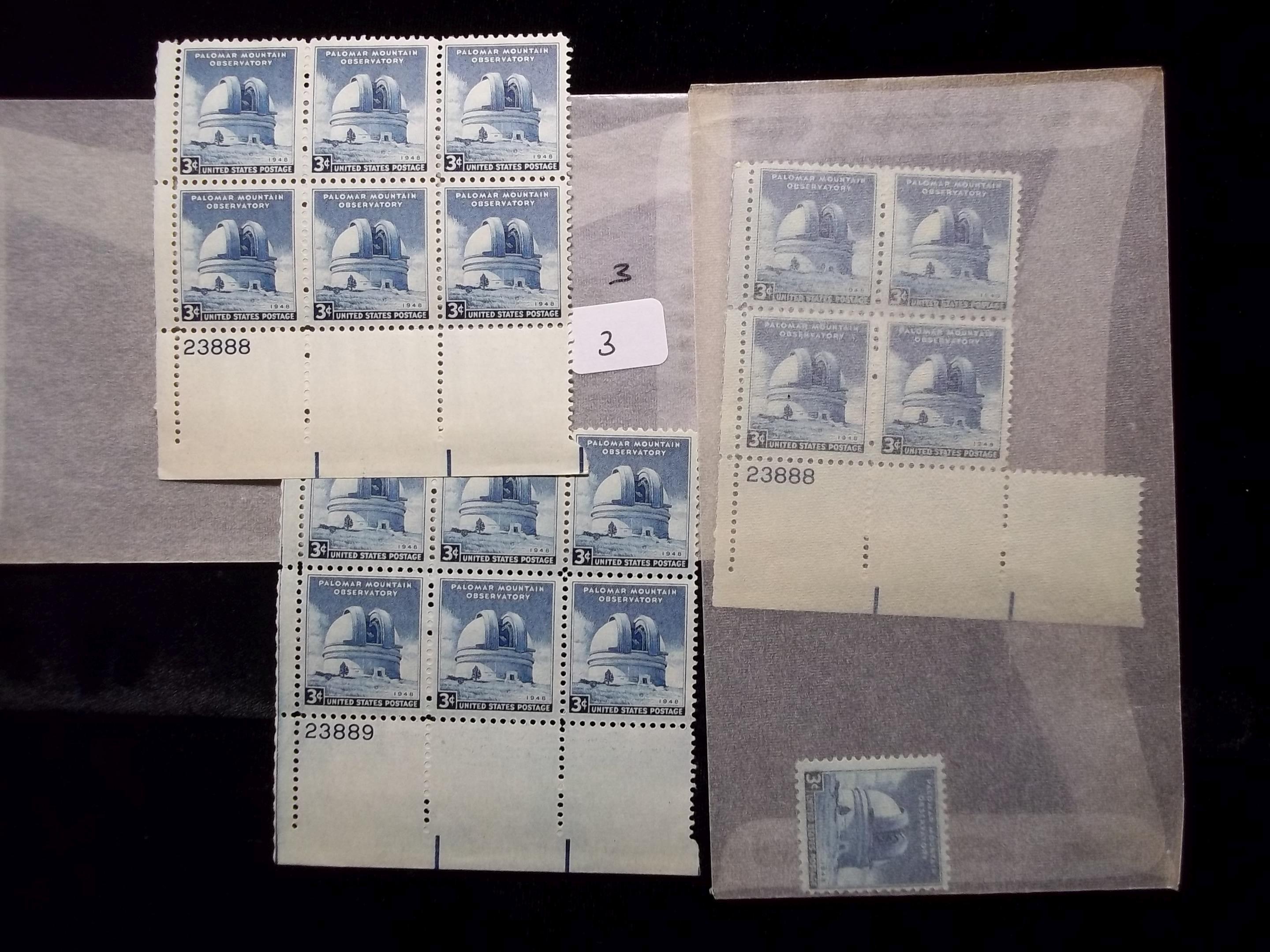 United States Postage Stamps Mint Plate Block Lot Of 3 Blocks Palomar Mtn 1948