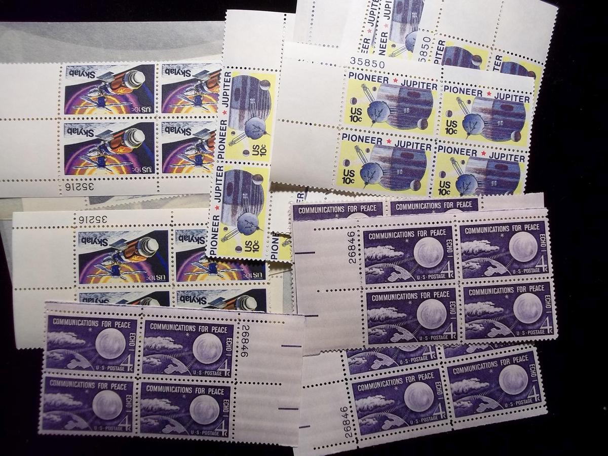 Big Lot Of American Space Stamps 15 Us Plate Blocks $6 Face