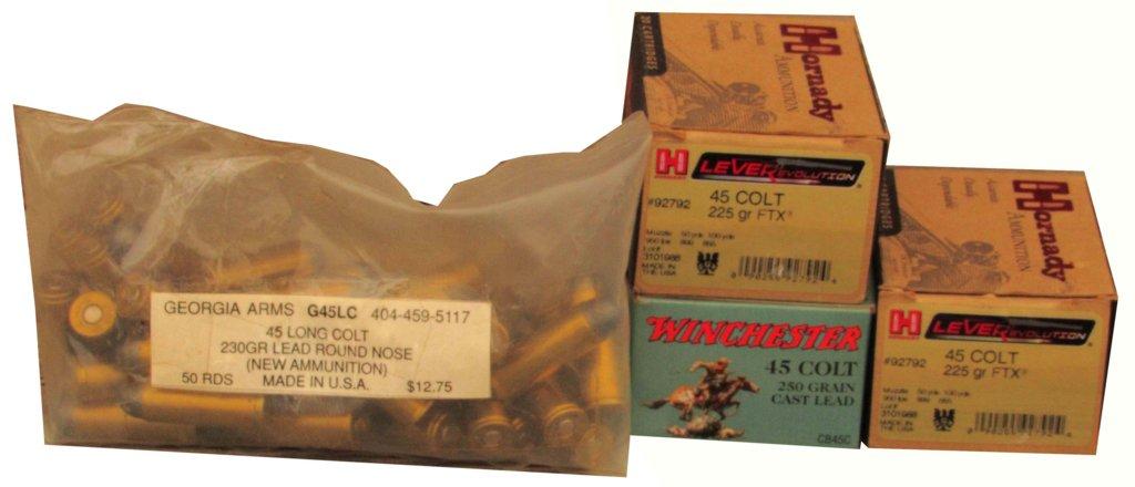 AMMO - .45 COLT - WINCHESTER BOX of 50; 2 BOXES of 20 EACH HORNADY; GEORGIA ARMS BAG of 50
