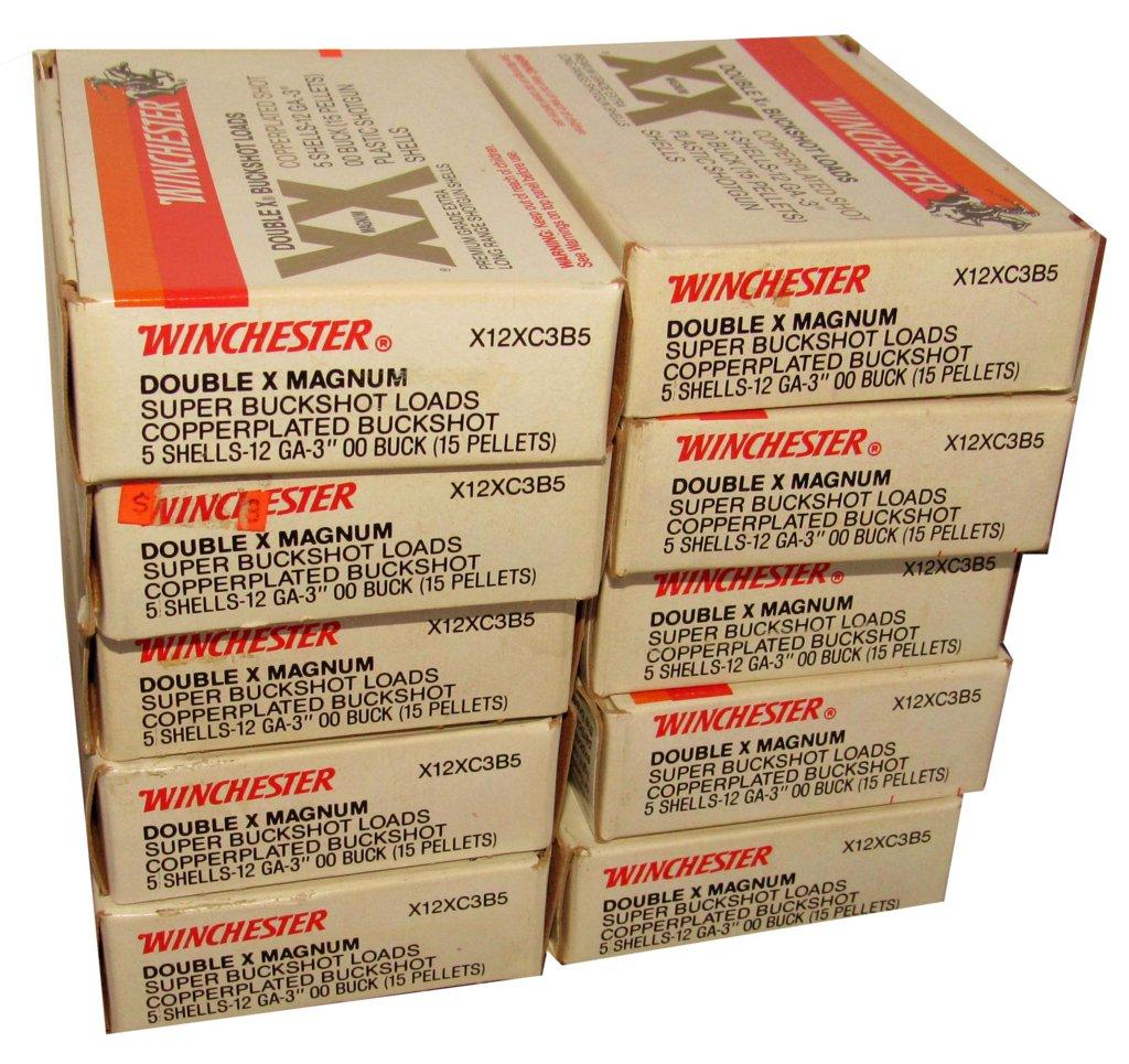 AMMO - 00 BUCKSHOT WINCHESTER - 10 BOXES, 5 ROUNDS EACH
