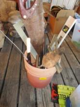 Bucket of Misc. Saws and Hand Tools