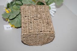 Woven Flower Basket With Artificial Flowers, Flowers Are In Floral Styrofoam Inside Basket