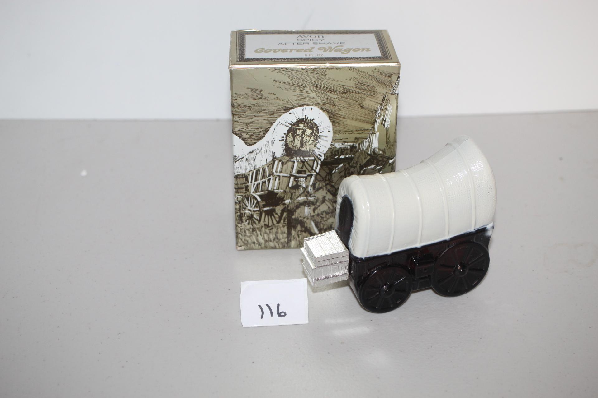 Vintage Avon Spicy After Shave Covered Wagon Bottle, Not Empty, 4 1/2"