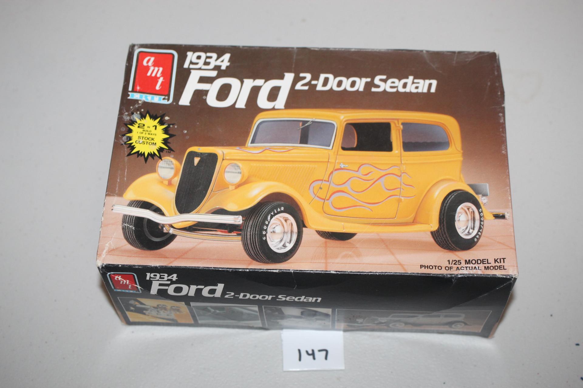 1934 Ford 2-Door Sedan 1/25 Model Kit, AMT Ertl, #6510, Assembly Started, Pieces Not Verified