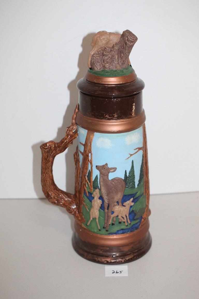 Tall Deer Stein, Hand Painted, Ceramic, 16" Including Lid