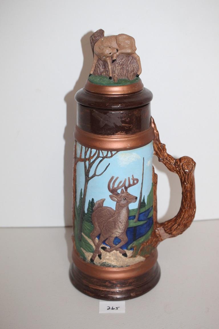 Tall Deer Stein, Hand Painted, Ceramic, 16" Including Lid