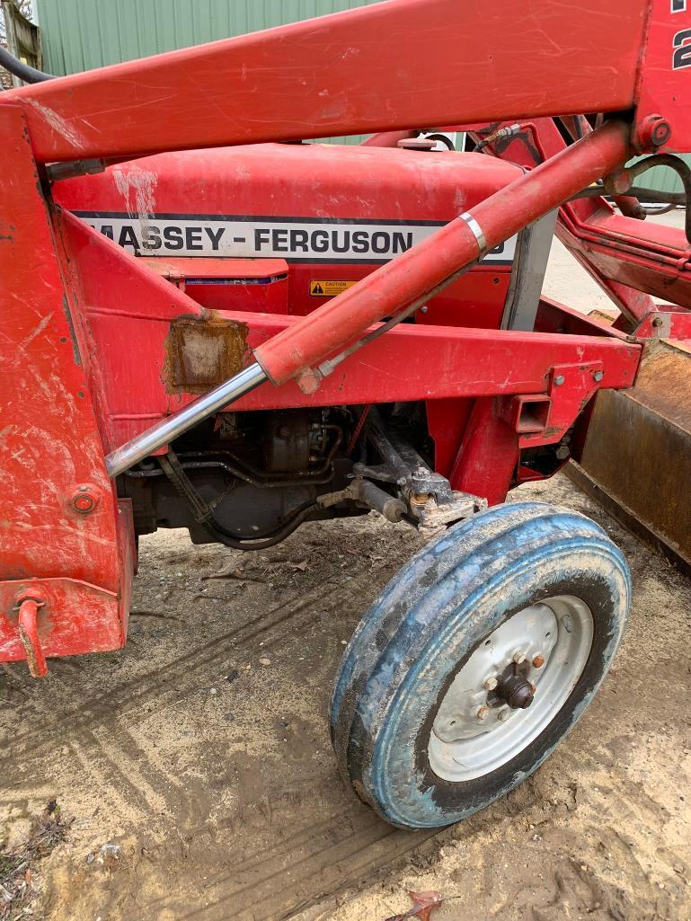 Massey Ferguson 240 Tractor, Model 240, 2 Wheel Drive, 6' Bucket, Bush Hog, S/N P45339, 625 Hours,