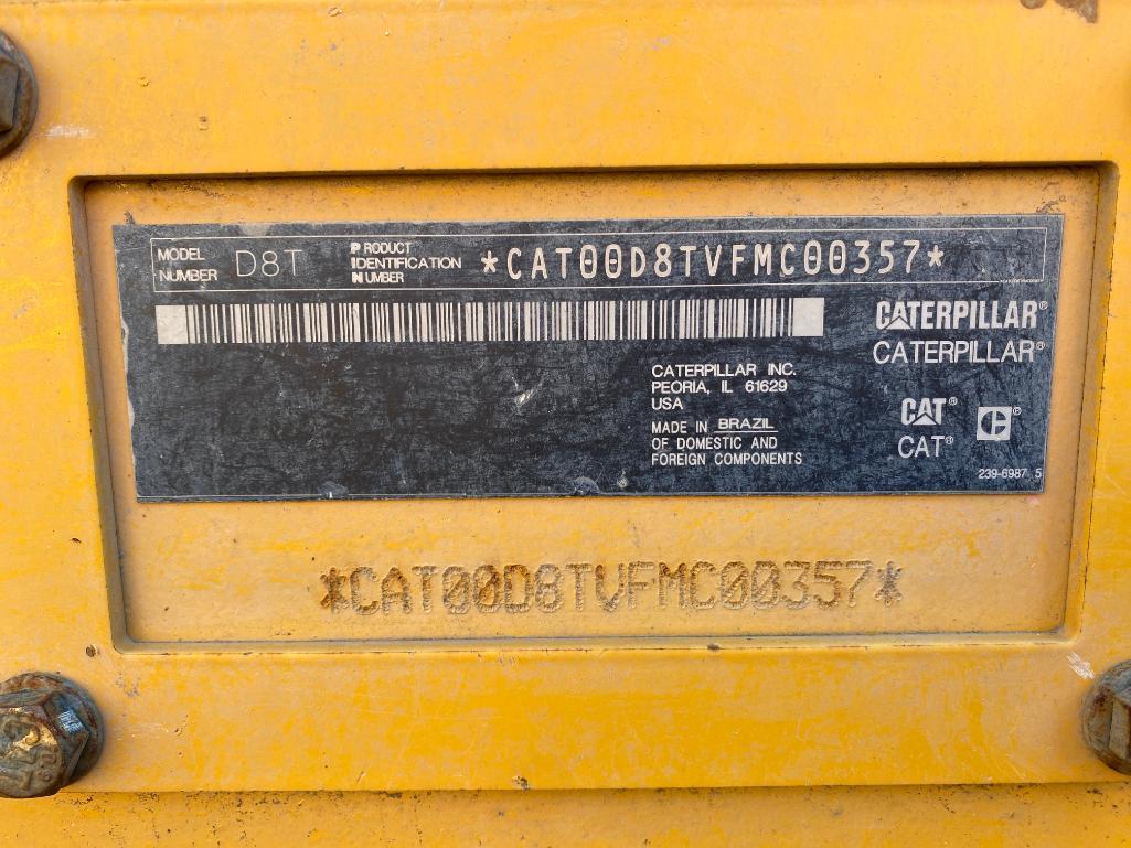 2015 Caterpillar D8T Dozer, Pin No. CAT00D8TVFMC00357, 25,325 Hours, 27-1/2" Track Pads, 17' 3" Wide