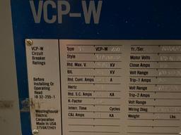 (2) Westinghouse Vacuum Circuit Breakers, Type 50 VCP-W250, 4.76 KV, Volt Range: 100-140DC, Style: