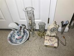 Group Lot Decorative Items Clock, Lamp etc