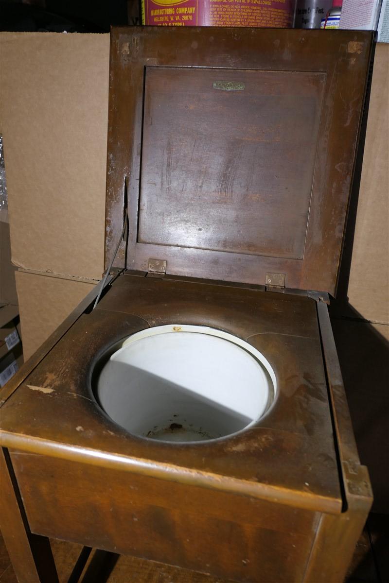 Antique wooden, Enamel Privy Toilet