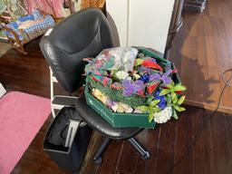 Office chair and fake flowers lot