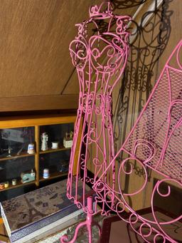 Wire decorative items, boxes, display case, contents