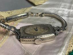 Gruen Women's Watch, Watch Case and Embroidered Handkerchiefs