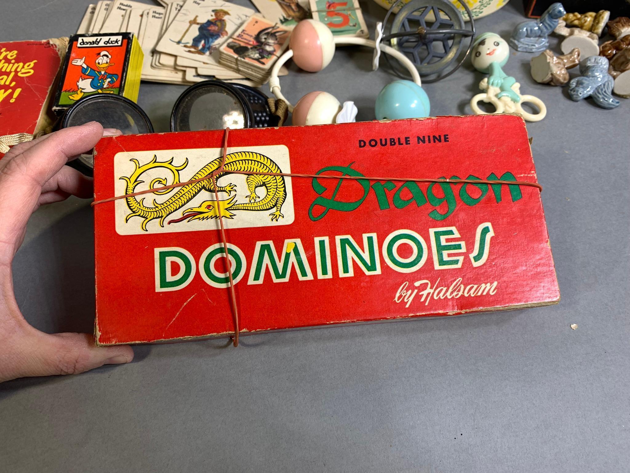 Vintage Dominos, Baby Rattles, Playing Cards & More