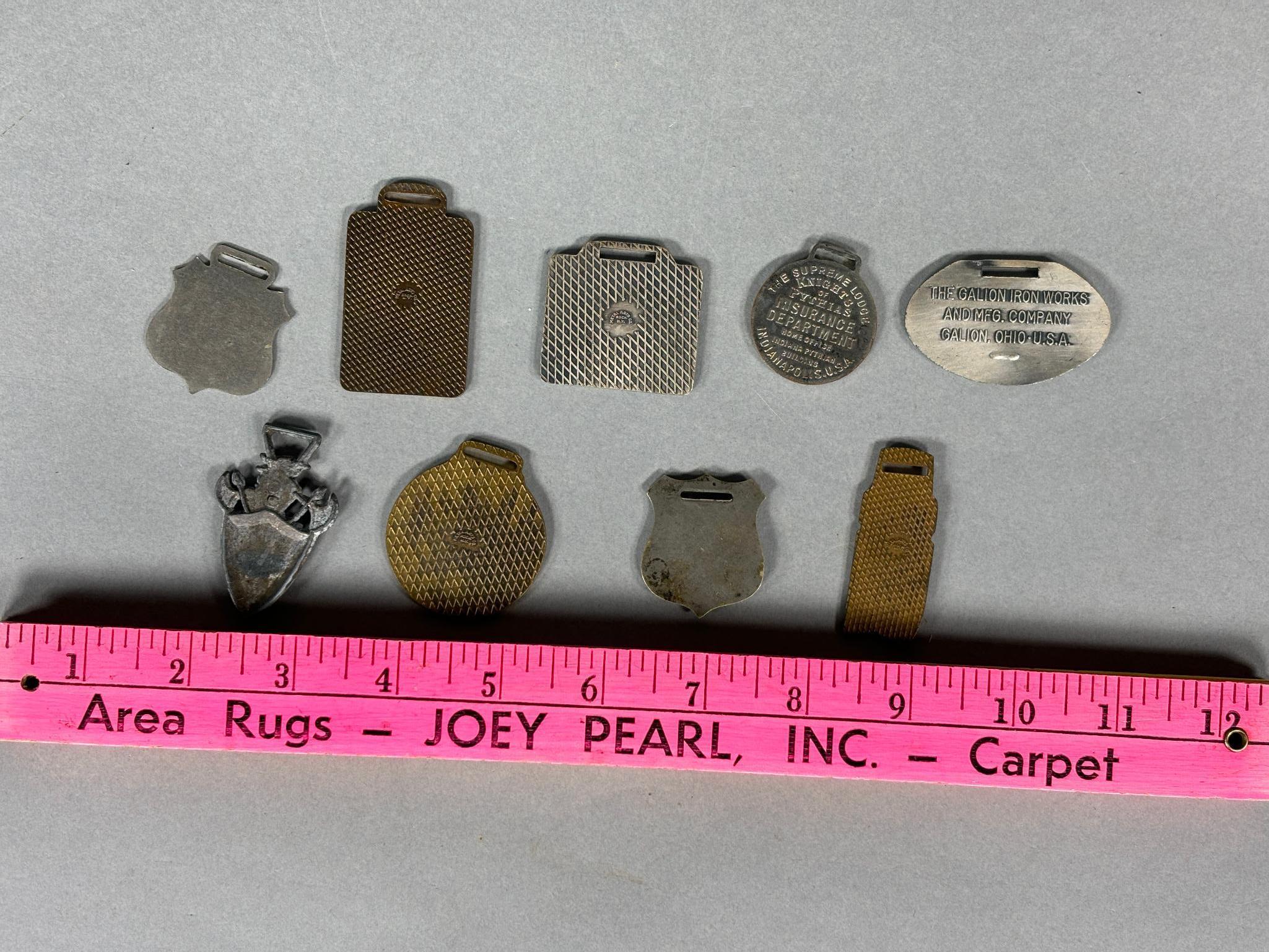 Group Lot of Antique Watch Fobs Advertising Fraternal