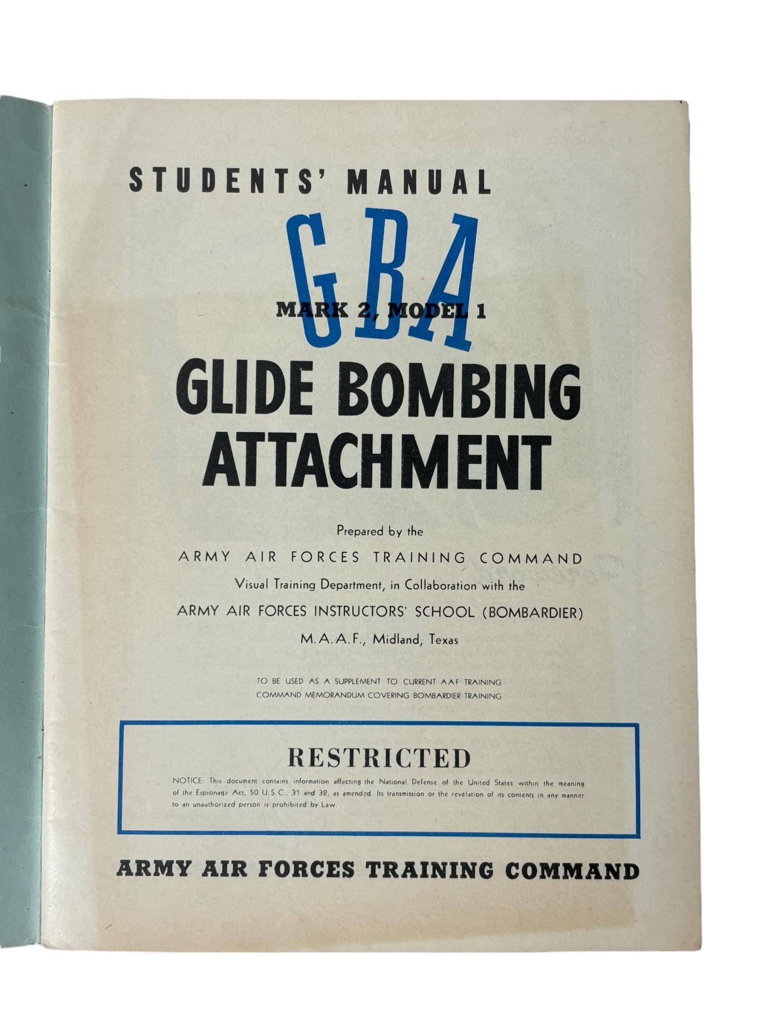 WW2 AAF RESTRICTED TRAINING MANUALS GLIDE BOMBING ATTACHMENT, WIND DRIFT, MISC. EPHEMERA