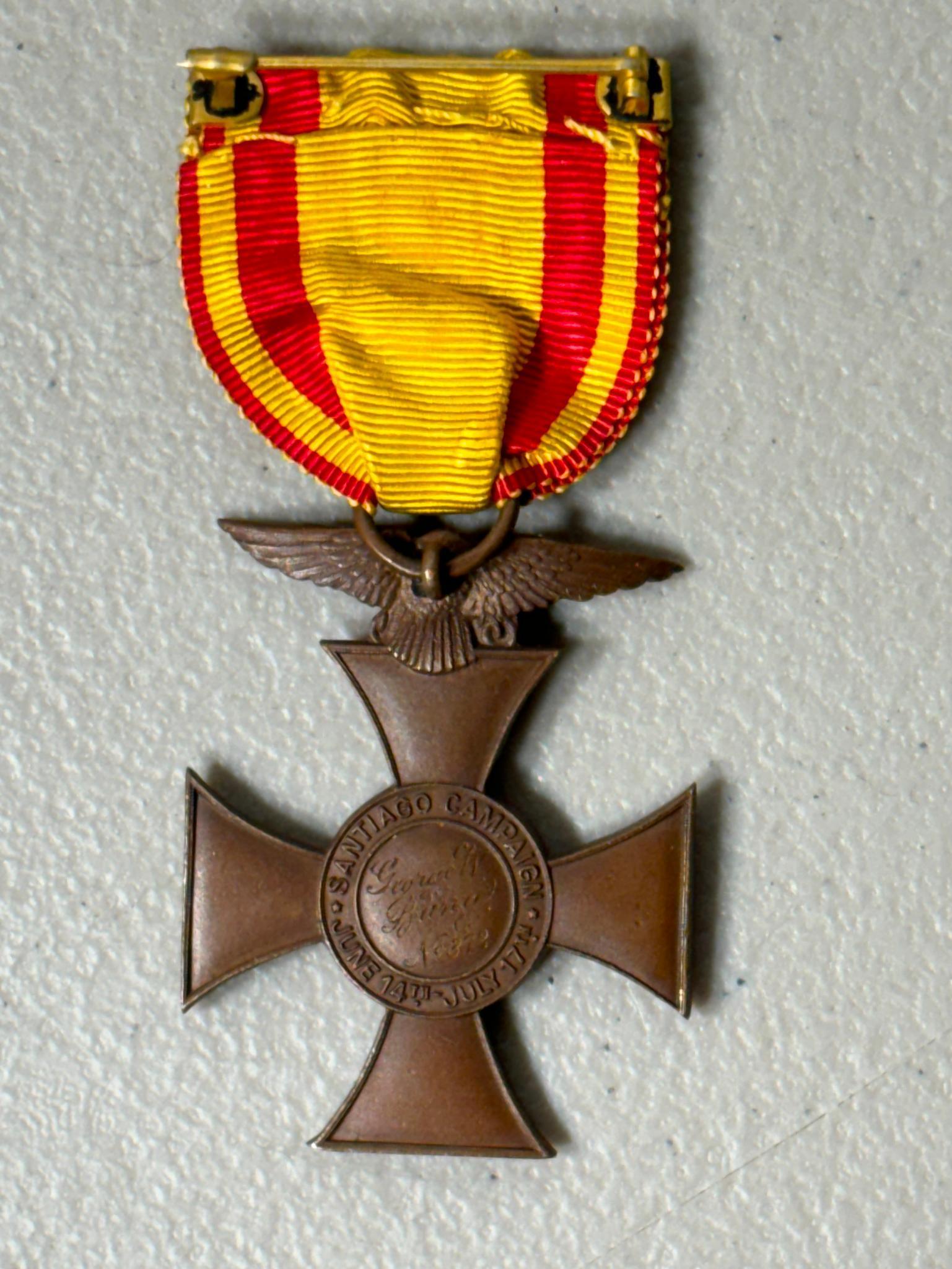 SOCIETY OF ARMY OF SANTIAGO MEDAL No. & ENGRAVED