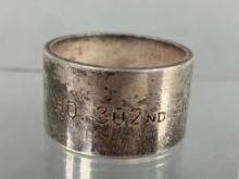 WORLD WAR TWO 302ND SIGNAL BATTALION NAPKIN RING STERLING SILVER