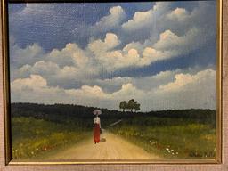 Oil on Canvas Painting Antonio Falco Pastoral Woman Walking