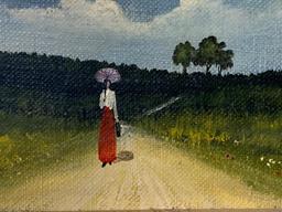 Oil on Canvas Painting Antonio Falco Pastoral Woman Walking