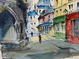 Watercolor Painting by CH Feola Street Scene Europe