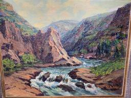 Oil on Canvas Mountain River Painting Signed Ch. Wm. DuVall '53