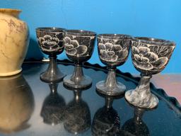 Lotus Etched Onyx Mini Chalice Goblets, Marble Vase, Marble Trinket Bowl & More