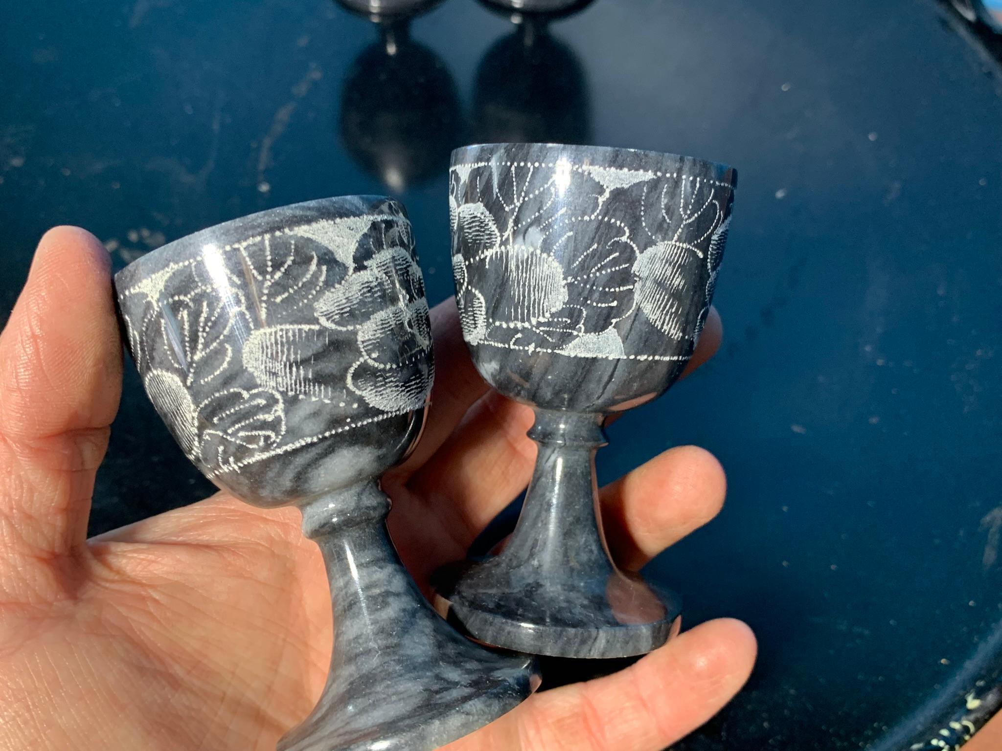 Lotus Etched Onyx Mini Chalice Goblets, Marble Vase, Marble Trinket Bowl & More