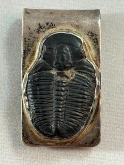 Unusual Trilobite Conocoryphidae Fossil Sterling Silver Money Clip