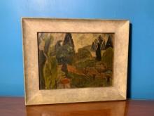 Oil on Canvas Board Signed Pastoral Scene Painting Abstract