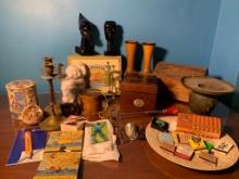 Assorted Trinkets, Matches, String Holder, Candle Holders, Ashtray and More