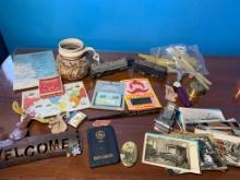 Group of Collectable Items - Postcards, Novelty Moustache Comb, Desk Calendar,