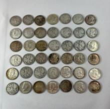 Large Lot of Silver Half Dollar Coins Mostly 90 Percent