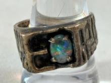 Unusual Antique Sterling Silver Ring Set with Opal Men's Size 10.5