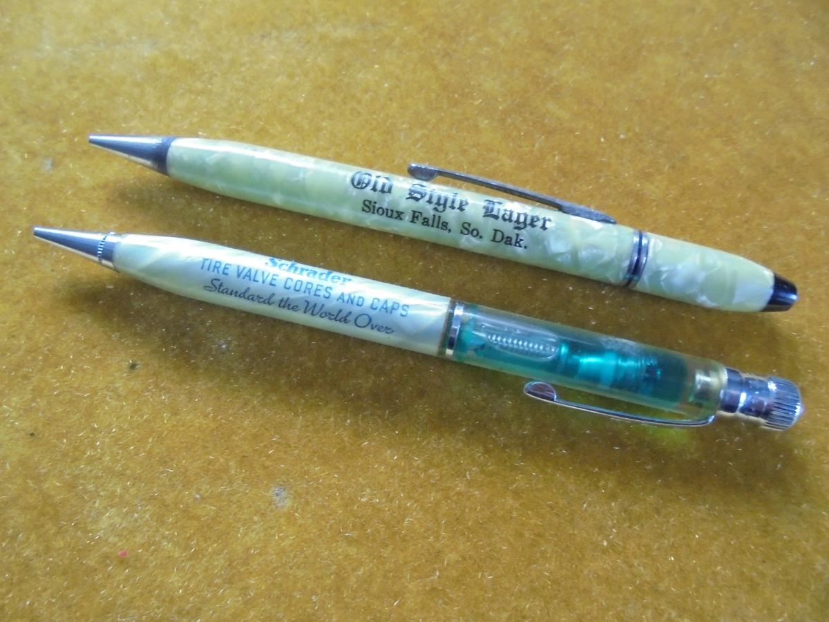 TWO  VINTAGE ADVERTISING MECHANICAL PENCILS-ONE WITH SCHRADER VALVE CORE SAMPLE