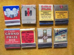 GROUP OF 8 OLD MATCH BOOKS-BEER AND MACHINERY ADVERTISING WITH ONE POLITICAL