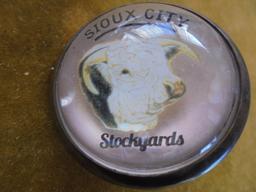 READY, SET, GO ON THIS ITEM-PAIR OF "SIOUX CITY STOCK YARDS" HARNESS ROSETTES
