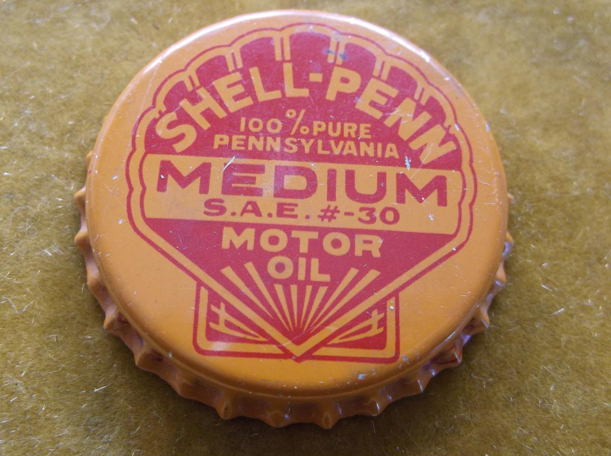 OLD NEVER USED ADVERTISING CAP FOR AN OIL BOTTLE "SHELL-PENN" MOTOR OIL