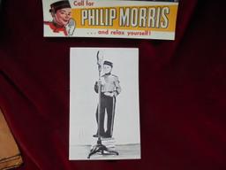 2 OLD PHILLIP MORRIS ADVERTISING ITEMS-CELLULOID RULE AND POST CARD-BOTH FEATURE "BELL BOY" LOGO